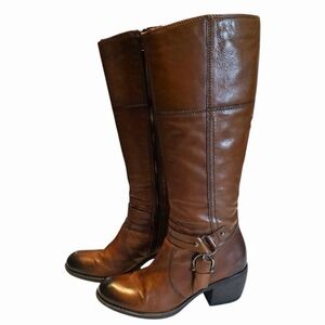 Clarks Mascarpone Mix Tall Leather Boots Womens Size 7M Tan Brown Riding Boot